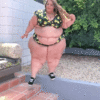 Fat woman in bathing suit walking sideways.gif